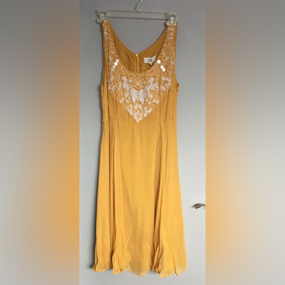 Elegant Mustard Dress with Beaded Accents